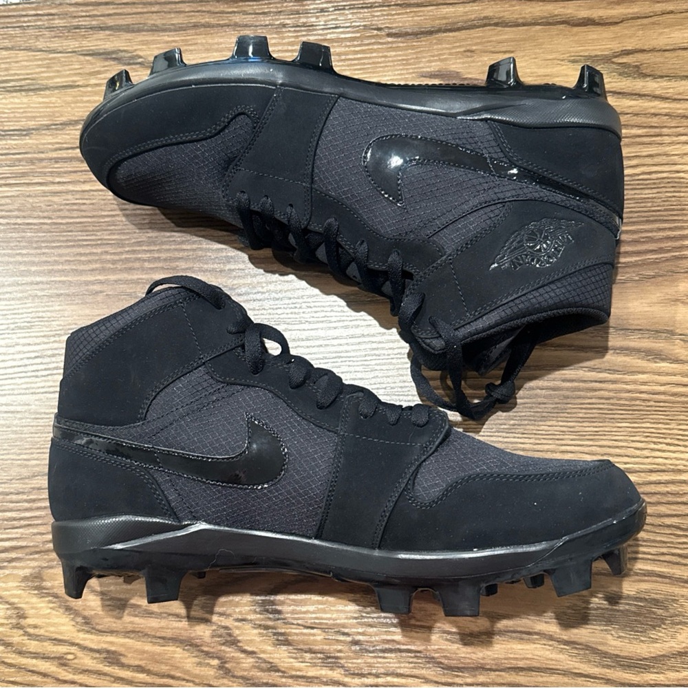 Size 14 Air Jordan 1 Retro MCS Suede Baseball Cleats Triple Black AV5354-002 - Picture 4 of 13
